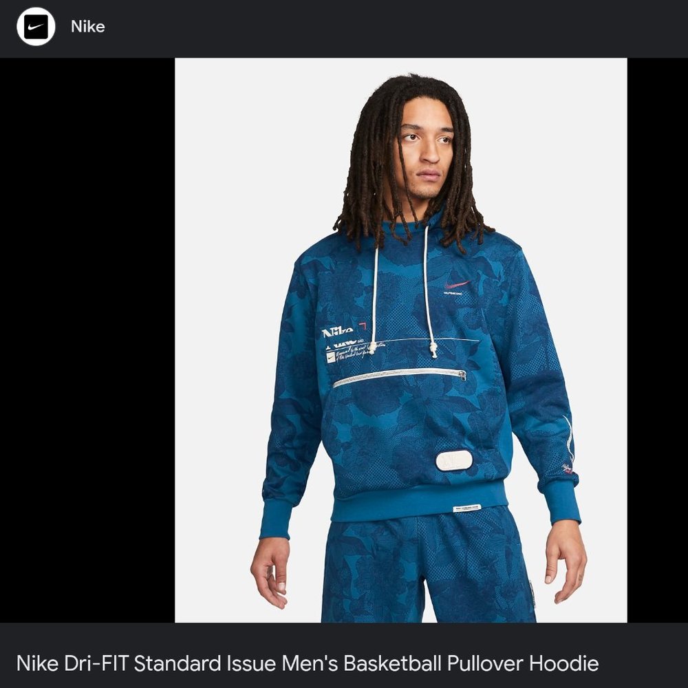 NWT Nike Dri-FIT Standard Issue Men Basketball Pullover Hoodie L Brigade Blue